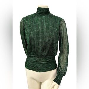 Bailey 44 Metallic Emerald Mock Neck Pleated Top Women’s Mediu